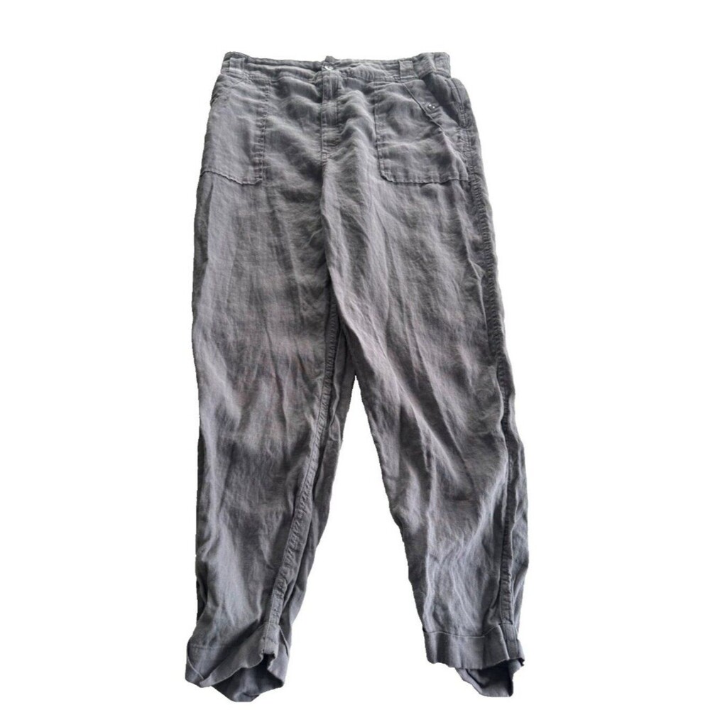 Tahari Women's XL Grey 100% Linen Pants Pockets Casual